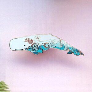 Waves Whale Pin - Gold Plated Sea Life‎ & Nature Jewelry - Ocean Brooch